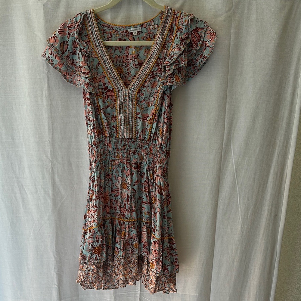 Poupette St. Barth Pink Sundress with Flutter Sleeves and V-Neck